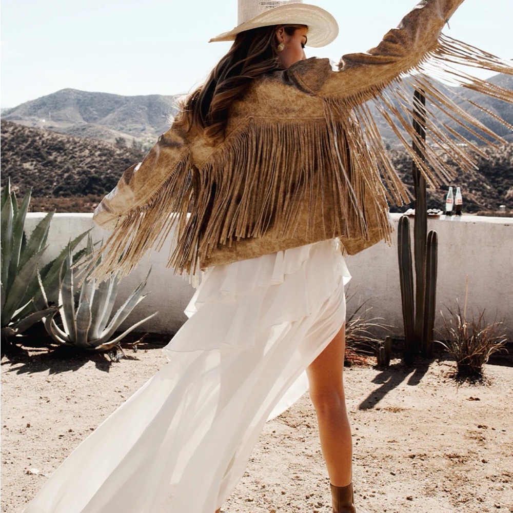 NWT 12th Tribe Phoenix Taupe Vegan Leather Moto Fringe
Jacket - Picture 3 of 7
